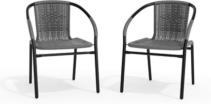 Flash Furniture Lila 2 Pack Gray Rattan Indoor-Outdoor Restaurant Stack Chair | - Image 12