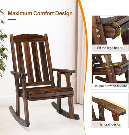 VINGLI Outdoor Rocking Chair, Heavy Duty 600 LBS Wooden Rocker, Rustic | High & - Image 6