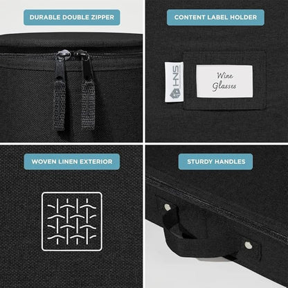 China Storage Hard Shell Containers 8-Piece Set Moving Boxes for Dinnerware, Glasses, Plates, Mugs and Saucers Sturdy Dish Organizer with Dividers for Seasonal Storage - Service for 12 - Black