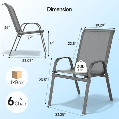 Patio Chairs Set of 6, Stackable Outdoor Dining Chairs | All Weather Dining Set - Image 2