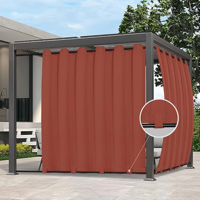 Easy-Going Outdoor Curtains for Patio 1 Panel, 110x84 inch, Terra Red | by Easy-Going