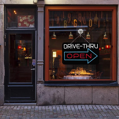 JFLLamp Large Drive Thru Open Neon Signs for Wall Decor Neon Lights for Bedroom Led Signs Suitable for Drive Thru Open Office Man Cave Bar Christmas 12V Power Adapter, 23.2*15Inch(Red + Blue+ White)