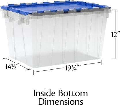 Akro-Mils KeepBox 12 Gallon Storage Container, Nesting and Stackable Plastic Storage Box with Lid Attached, Clear Tote for Garages, Closets, and Moving, 21-1/2" x 15" x 12-1/2", Clear/Red