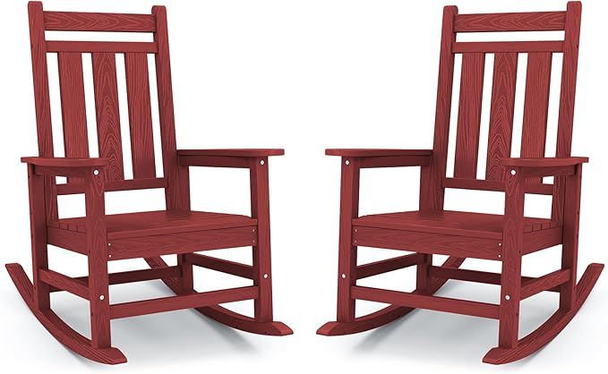 Oversized Outdoor Rocking Chair Set of 2, HDPE Patio Rockers by KINGYES