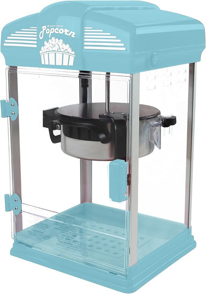 West Bend Stir Crazy Movie Theater Popcorn Popper, Gourmet Popcorn Maker Machine with Nonstick Popcorn Kettle, Measuring Tool and Popcorn Scoop for Popcorn Machine, 4 Qt., Blue