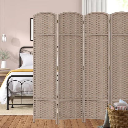Room Divider 4 Panel Screen 5.6 Ft Tall Partition Room Dividers Beige Privacy Screens Folding Room Separation Free Standing Waterproof Wood Frame Wall Divider