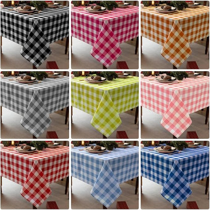 Waterproof Plaid Tablecloth Fabric - Square 58x58 Inch Classic Gingham Checker Valentines Table Cloth for Indoor/Outdoor Use - Valentine's Tabletop Cover for Picnics, BBQs, and Parties