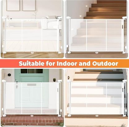 Retractable Baby Gates for Stairs, 55" Wide Retractable Dog Gate Pet Gate, 34" Extra Tall Child Safety Gate Toddler Mesh Gate with Support Rods for Doorways, Hallways, Deck, Porch, Indoor, Outdoor