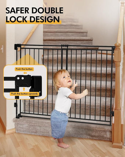 Baby Gate for Stairs Doorways & Kitchen, Extra Wide 32"-54" W x Extra Tall 39" H, No Bottom Bar Dog Gate, One-Handed Auto-Close, Hardware Mount Safety Gate for Dogs & Toddlers, Black