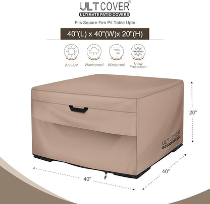 ULTCOVER Patio Fire Pit Table Cover Square 40 inch Outdoor Waterproof Fire Bowl Cover