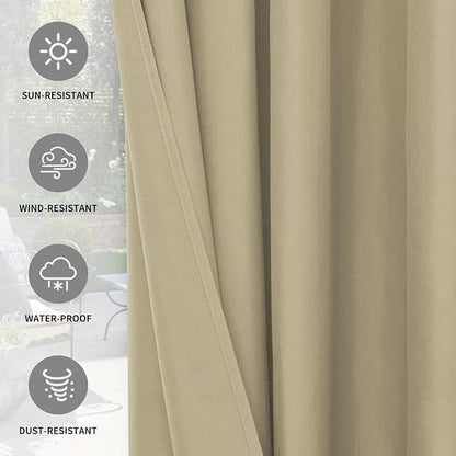 Easy-Going 100% Waterproof Outdoor Curtains 54x96 inch, Khaki | Windproof - Image 5