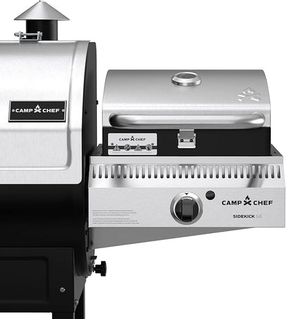 Camp Chef Sidekick Sear - Includes BBQ Box for Pellet Grill - Accessory for Outdoor Cooking - Sear & Grill with Ease - 14" Cooking System Compatible, Silver