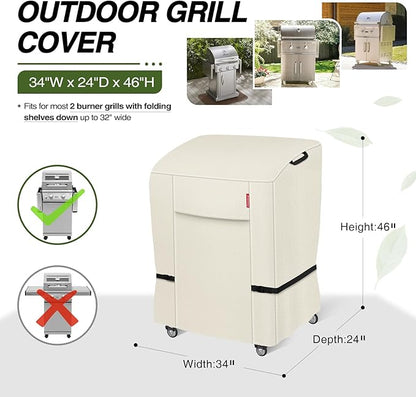 Porch Shield 34W x 24D x 46H inch Premium Gas Grill Cover Up to 32 inch, Waterproof and Fade Resistant 600D BBQ Covers for Weber, Brinkmann, Char-Broil and More, Light Tan