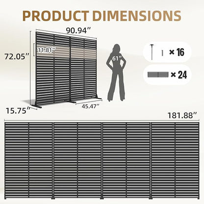 Privacy Fence Screen with Stand 6 Panel 72" H×47" W HDPE Decorative Panels with Steel Poles and Stand, Air Conditioner Fence Panels, Privacy Screen for Outdoor Backyard, Balcony, Pool