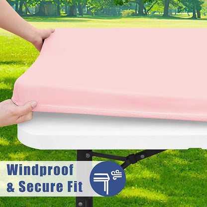 Spandex 6 Foot Rectangle Table Cloth 6 Pack, Elastic Fitted Tablecloths for Picnic, Stretch Washable Patio Table Cover for Outdoor, Camping, Banquet and Parties (Pink, 30"x72")