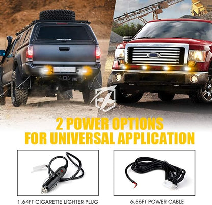 Xprite LED Surface Mount Strobe Lights Kit, White Amber Grill Grille Emergency Warning Marker Flashing Light with Control Box for Trucks Vehicles ATV RV Cars Van - 4PCS