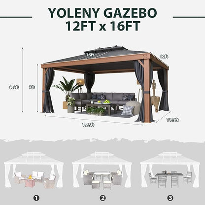 12'x16' Hardtop Gazebo, Galvanized Steel Double Roof - Image 3