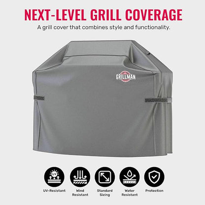 Grillman Premium Grill Cover for Outdoor Grill - Heavy-Duty Waterproof BBQ Grill Cover - Rip-Proof and Wind-Resistant - Large Barbecue Gas Grill Cover for Backyard - Gray (64" L x 24" W x 48" H)