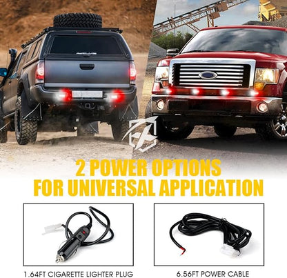 Xprite White Red LED Surface Mount Strobe Lights Kit, w/Control Panel Emergency Safety Warning Flashing Grille Cop Marker Light Assembly for Vehicles Trucks ATV UTV Motorcycle 4PCS