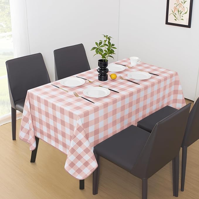 MOSAYT Rectangle Vinyl Tablecloth, 100% Waterproof Buffalo Gingham Plastic Table Cloth, Heavy Duty Wipeable Table Covers for Picnic, Outdoor, Camping - 54 x 120, Pink