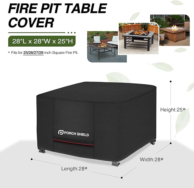 Porch Shield Square Patio Fire Pit Cover Fade Resistant Waterproof Outdoor Firepit Cover 28 x 28 inch for Gas Propane Fire Table
