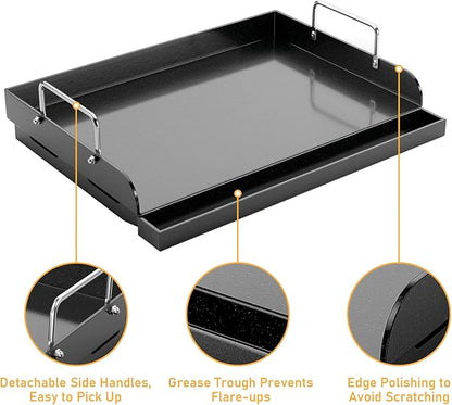 Utheer 17" x 13" Nano-Ceramic Nonstick Griddle for Gas & Charcoal Grills – Universal Flat Top Griddle with Grease Groove/Reinforced Ridges/High Sidewalls, Perfect for Healthy Cooking,Parties & Camping