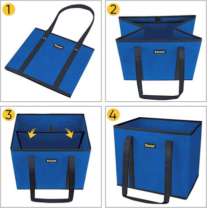 BALEINE 3Pk Reusable Grocery Bags, Foldable Shopping Bags for Groceries with Reinforced Bottom & Handles (Blue)