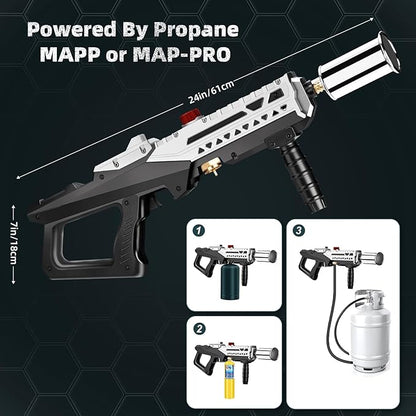 Propane Torch Gun, Powerful Cooking Grill Torch Gun, Adjustable Flamethrower Multi Use Blow Torch for BBQ, Campfire, Charcoal Wood Grills Lighter(Tank Not Included)