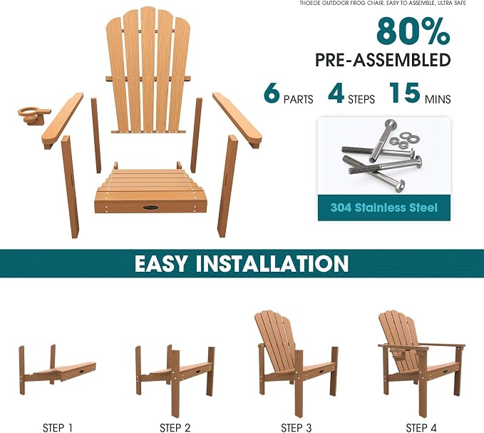 THOEOE Stackable Adirondack Chair Set of 4, All-Weather HDPE Fire Pit Chair | - Image 3