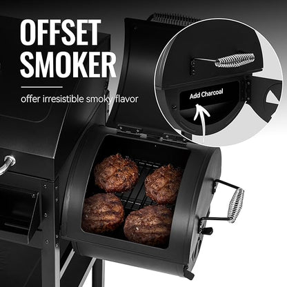 2-Burner Gas and Charcoal Combo Grill with Offset Smoker & Side Burner, 34,000 BTU Dual Fuel Grill, 1020 Sq. In. Cooking Area, Ideal for Outdoor Cooking, Black, ZH3005Y-SC