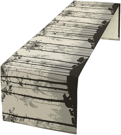 Retro Bear Table Runner, Rustic Foggy Forest Wild Animal Table Runner for Kitchen Dining Home Coffee Party 13x120in
