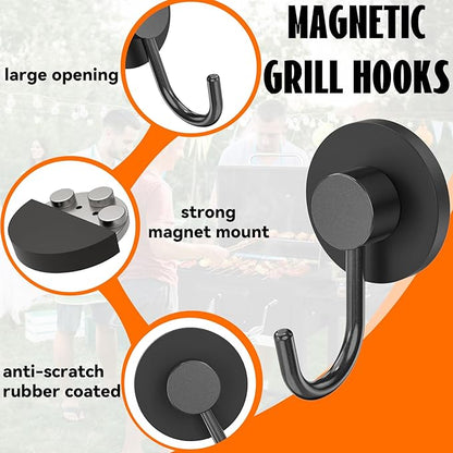 Strong Magnetic Grill Hooks, 2 Pack Magnetic Hooks for Grills Heavy Duty, Outdoor Grill Accessories Magnetic Hooks for Barbecue Tool, Utensils, Refrigerator, Kitchen