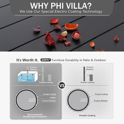 PHI VILLA Outdoor Bar Table, Patio Counter Height Pub Dining Table for 4-6, Waterproof Metal Steel Rectangle Table with Weather Resistant Frame Black for Garden, Yard, Balcony, Kitchen