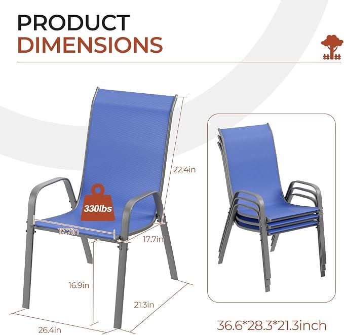 TLSUNNY Patio Chair, Outdoor Stackable Textilene Chairs Set of 6, - Image 2