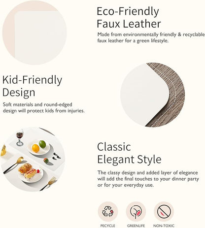 Maxpearl Faux Leather Placemats Set of 8 - Waterproof - Wipe Clean - Heat Resistant - Non Slip Dining Table Place Mats, Suitable for Indoor & Outdoor Use, 17’’x12’’, Ivory White