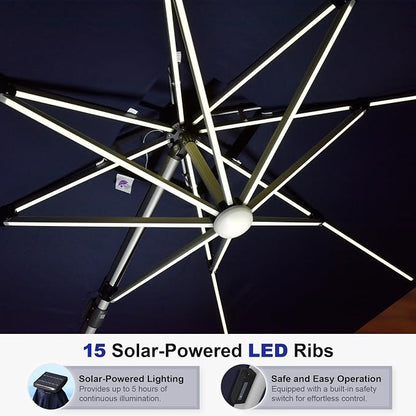 PURPLE LEAF Cantilever Umbrella 13ft Solar LED Light Double Top, Support to - Image 2