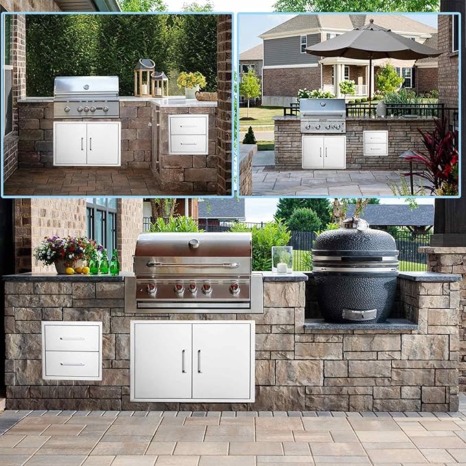 18" W x 15" H x 23" D Stainless Steel Outdoor Kitchen Drawers BBQ Drawers Double Access Flush Mount for Outdoor Kitchens Or BBQ Island