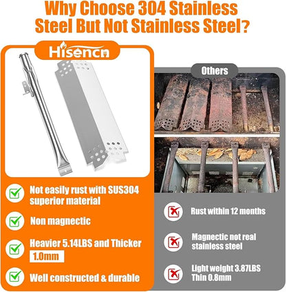 Hisencn Grill Parts for Home Depot Nexgrill 4 Burner 720-0830H, 720-0830D, 720-0783E Gas Grill Models, 304 Stainless Steel Grill Burner, Heat Plate, Cooking Grates Grill Replacement Kit