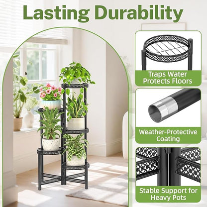iDavosic.ly Plant Stand Indoor Outdoor, 5 Tier Iron Corner Shelf, Folding Multi - Image 5