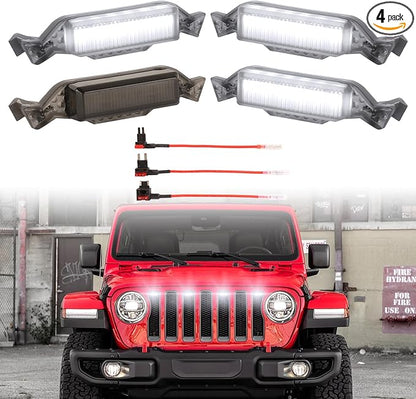 Led Grill Grille Lights fit for 2019 2020 2021 2022 2023 Jeep Wrangler JL JLU Rubicon Sahara Sport Front Grille Grills Light Front Headlights Wrangler JL Jlu 2018-2023 White 4pcs Led (White JL 4P)