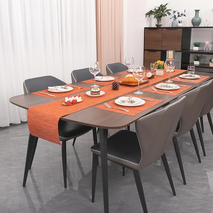 Myir JUN Table Runner, Vinyl Table Runner Indoor Arbitrarily Cropped Runner for Table Heatproof for Home Party (Orange, 12 x 94 inch)