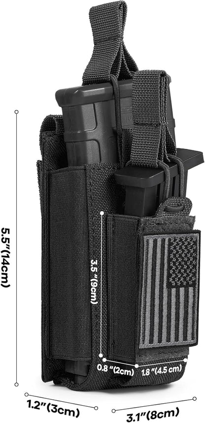 Open-Top Single/Double/Triple Molle Mag Pouch for 5.56mm M4 M16 AK AR Glock M1911 9mm Elastic Rifle Magazines Pistol Mag Pouches Holder Carrier with USA Flag Patch