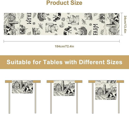 Milk Farm Table Runner, Rustic Farmhouse Animals Fresh Eggs Bread Vegetables Print Table Runner for Farmhouse Kitchen Decor Party Picnic Holiday Dinner, 13x36inch