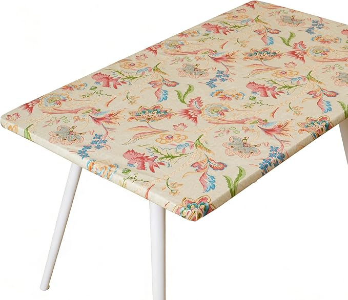 Rectangle Picnic Table Cloth, Elastic Waterproof Fitted Vinyl Tablecloths for 5 Foot Tables, Wipeable Flannel Backed Table Covers for Dining, Camping, Outdoor(Songbird,30"x60")
