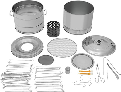 Large Portable Charcoal Grill Stainless Steel Multi-functional Charcoal Grill Barrel 360°Outdoor Barbecue Grill with 50 Skewers & 3 S Hooks for Camping, Picnic, Backyard