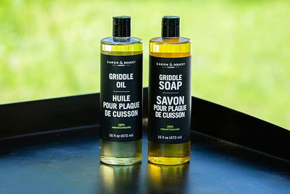 CARON & DOUCET - 100% Plant-Based Griddle Cleaning Set: Seasoning Oil & Soap for Washing, Restoring & Seasoning Griddles!