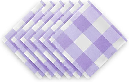 Buffalo Plaid Table Napkins Set of 25 Checkered Cloth Napkins 17x17 inch Washable Dinner Gingham Pattern Napkins Soft Napkins for Wedding Party Dining Banquet(Lavender and White)