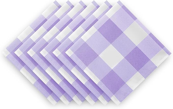 Buffalo Plaid Table Napkins Set of 12 Checkered Cloth Napkins 17x17 inch Washable Dinner Gingham Pattern Napkins Soft Napkins for Wedding Party Dining Banquet(Lavender and White)