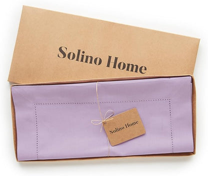 Solino Home Table Runner 108 Inches Long - Cotton Linen Hemstitch Lavender Ice Table Runner 14 x 108 Inch for Valentines, Spring, Easter