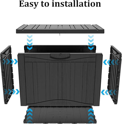 50 Gallon Plus Resin Deck Box, Waterproof Outdoor Storage Box for Patio, Poolside, and Garden, Lockable UV-Resistant Storage Bin Bench Cabinet for Small Spaces, Black